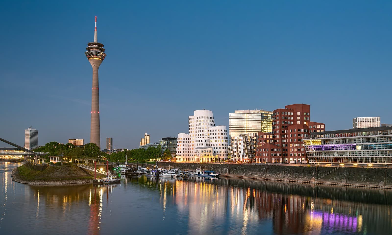 The Rheinturm and Medienhafen in Düsseldorf